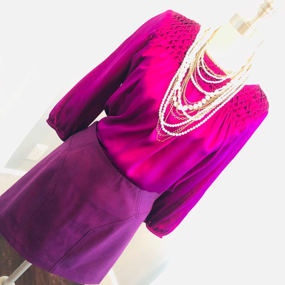 Anne Klein Purple Magenta Silk Top Blouse - M - Picture 1 of 7